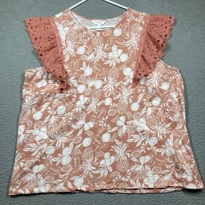 LC Lauren Conrad Top Womens Plus 2X Dusty Coral Cap Sleeve Eyelet Ruffle Stretch